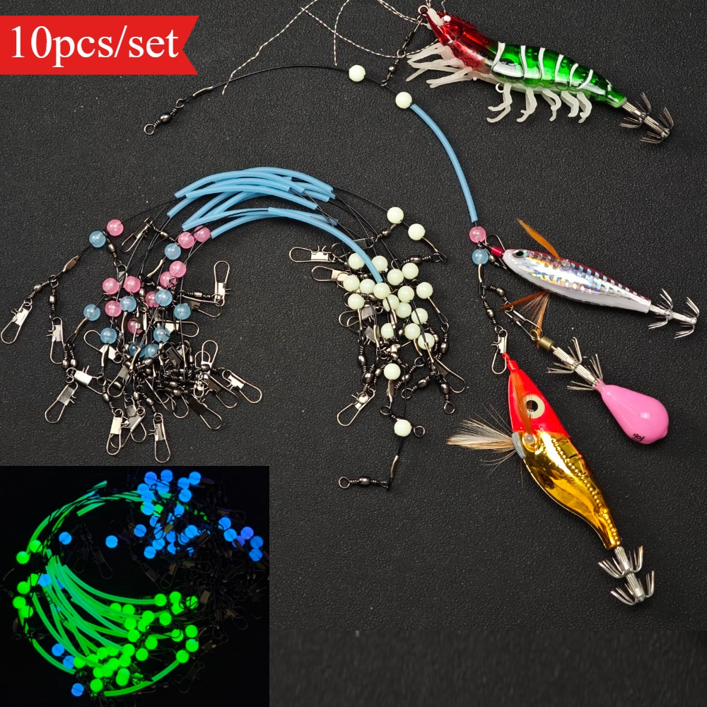Leader Line - 10Pcs Luminous Squid Jig Fishing Rig